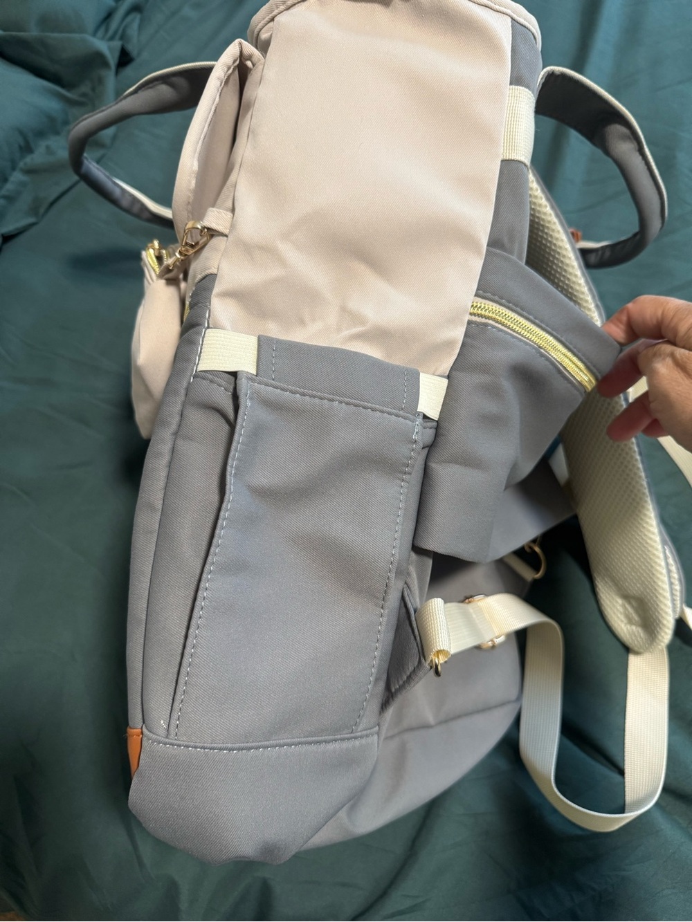 Two-Tone Gray & Cream Backpack Diaper Bag - Picture 9 of 14